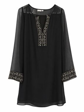 Lindex Black Embroidered Sheer Chiffon Beach Swim Coverup‎ Tunic EU 36 US 6 S